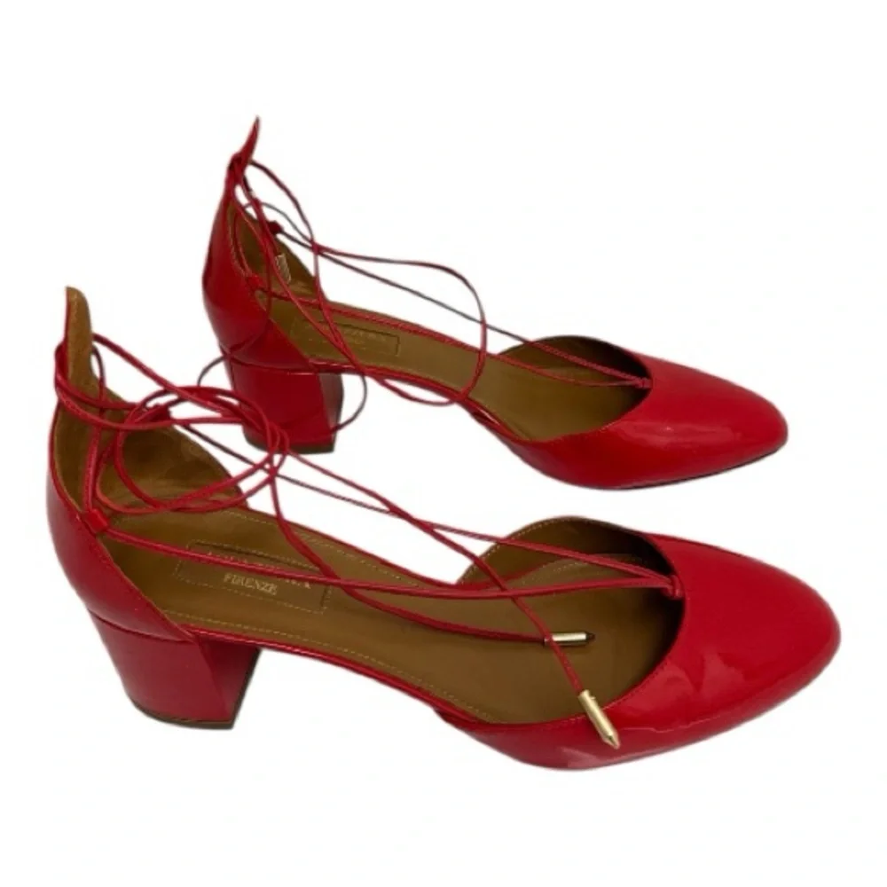 Aquazzura Alexa‎ Red Patent Leather Ankle Tie Pumps 37.5 Women’s Heels